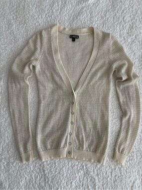 Express Alpaca Wool Mohair Blend Cardigan Cream Rhinestone Buttons Sweater XS